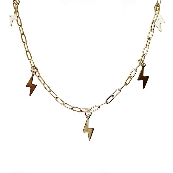 Lightning Necklace Gold Plated Charms & Dainty Paperclip Chain Layering Jewelry - Picture 3 of 7